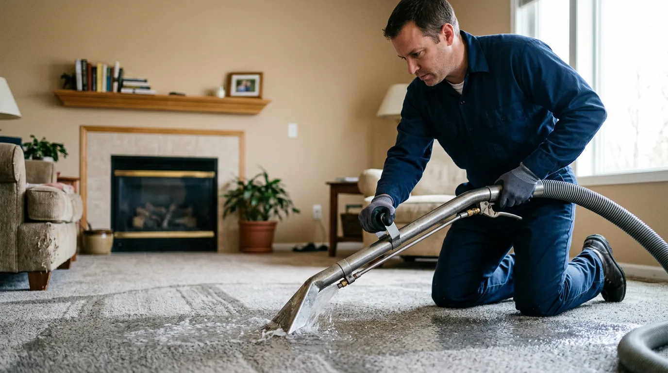 Water damage restoration technician working near Franklin, IL